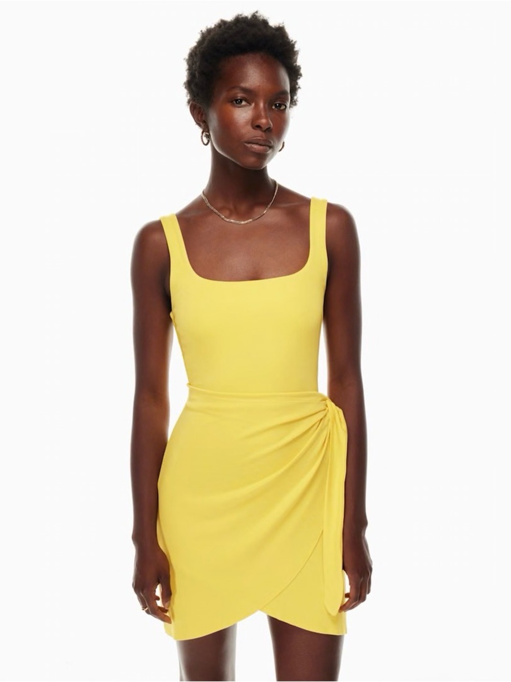 Wilfred Yellow Square-Neck Wrap-Detail Mini Dress